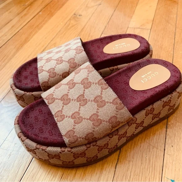 Gucci Shoes Authentic Gucci Original Canvas Platform Slides